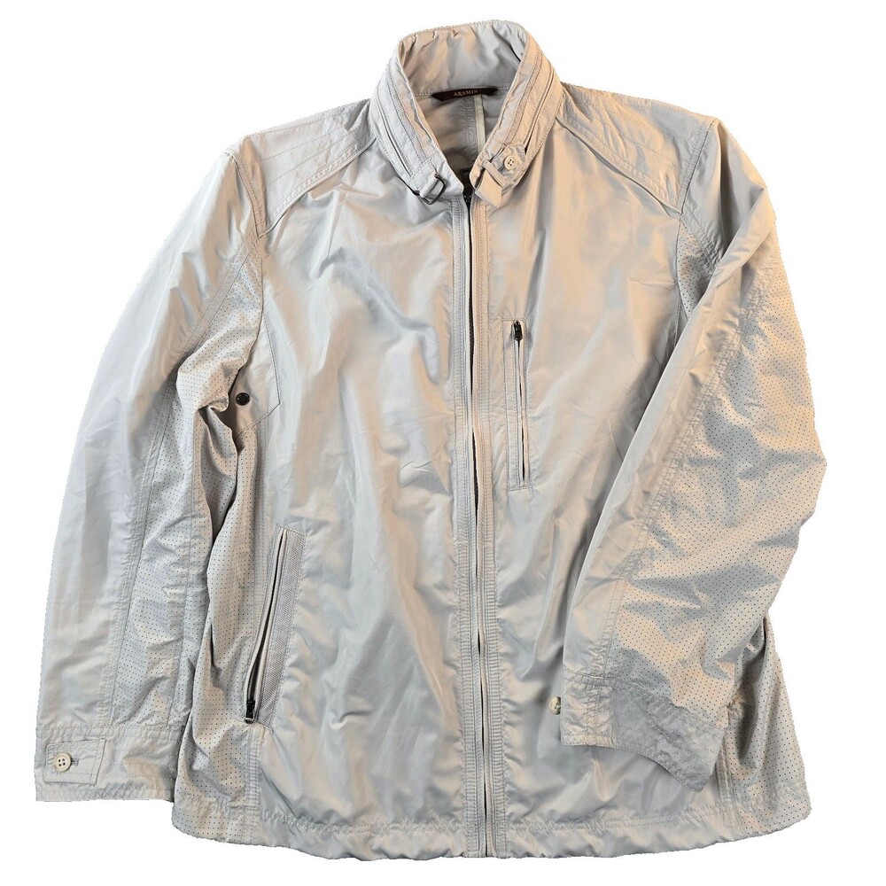 Aramis Men's Large Light Gray Perforated Windbreaker – Imported from Japan